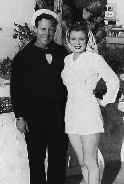 Monroe with her first husband James Dougherty. 